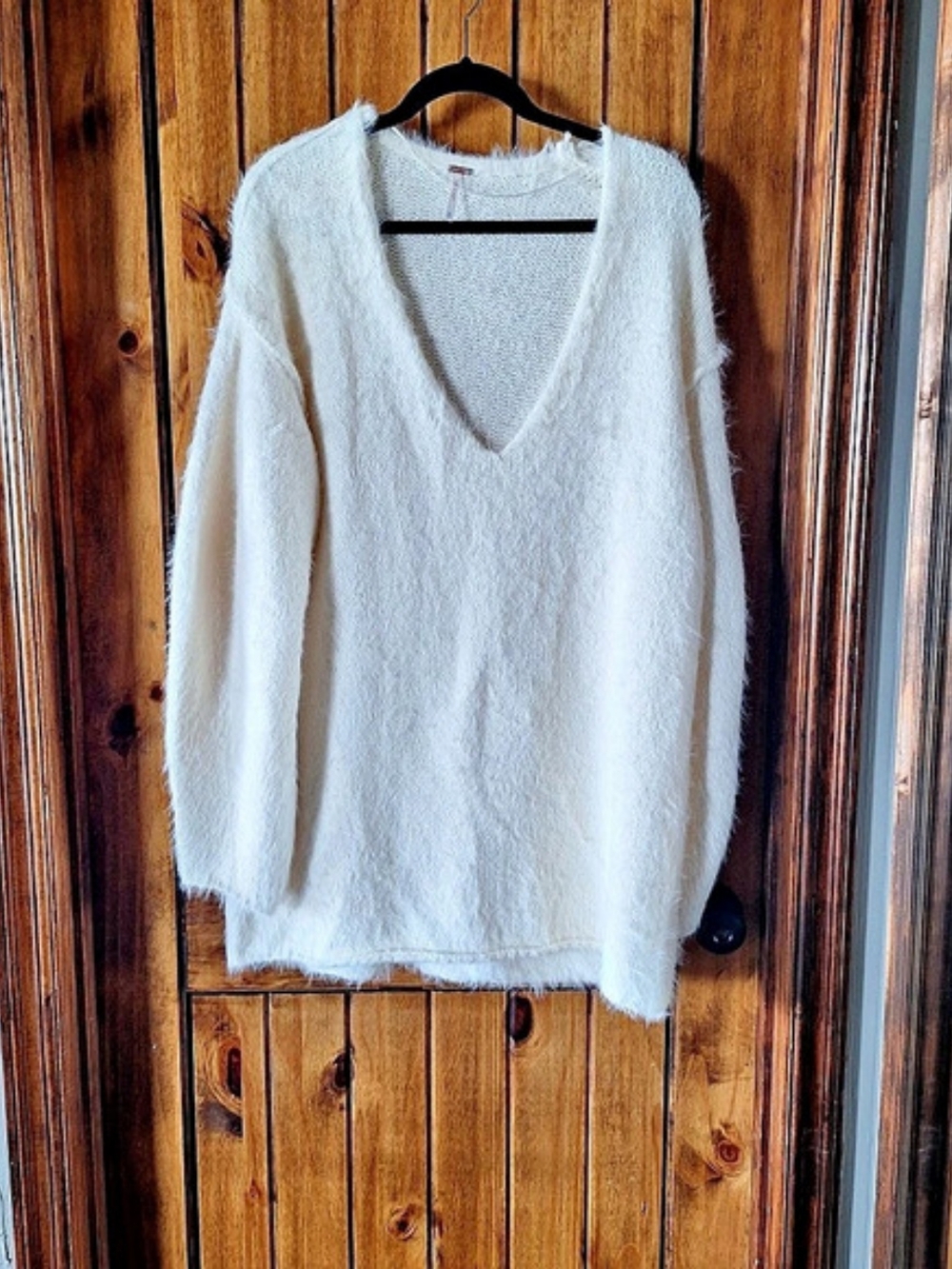 Free People Serendipity V-Neck Fuzzy Sweater White Medium